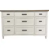 Americana Modern 9 Drawer Dresser in Cotton White & Weathered Oak (Mirror Optional)