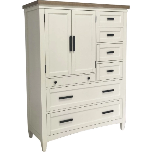 Americana Modern 2 Door 7 Drawer Chest in Cotton White & Weathered Oak