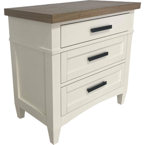 Americana Modern 3 Drawer Nightstand with Charging in White & Weathered Oak (Set of 2)