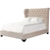 Chloe King Bed with Tufted Wing Headboard in Natural Fabric