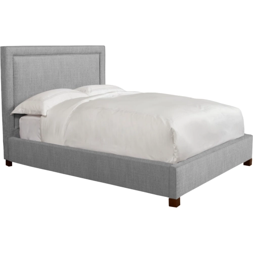 Cody King Bed Mineral Grey Fabric with Nailhead Trim