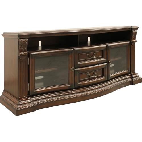 Bella 67" TV Stand with Power Center in Antique Vintage Dark Almond