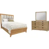 Escape King Panel Bed, Dresser & Mirror Set in Glazed Natural Oak