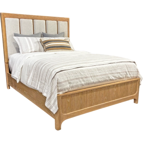 Escape Queen Panel Bed in Glazed Natural Oak & Neutral Fabric