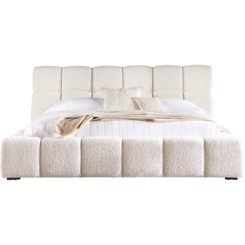 Escape King Bed in Channel Tufted Fluffy River Rock Light Brown Fabric