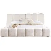 Escape King Bed in Channel Tufted Fluffy River Rock Light Brown Fabric