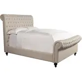 Jackie King Sleigh Bed in Tufted Crepe Natural Fabric