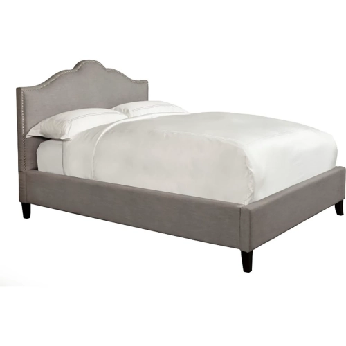Jamie Queen Bed in Falstaff Grey Fabric with Nailhead Trim