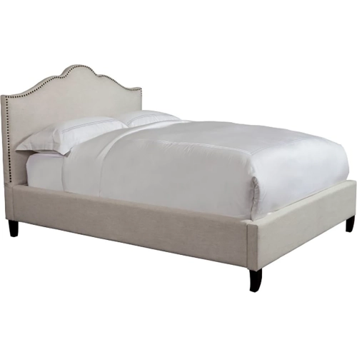 Jamie Queen Bed in Flour Natural Fabric with Nailhead Trim