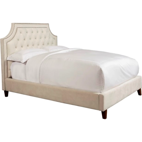 Jasmine CA King Bed in Tufted Champagne Natural Fabric with Nailhead