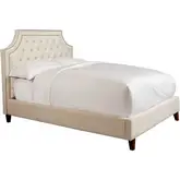 Jasmine CA King Bed in Tufted Champagne Natural Fabric with Nailhead