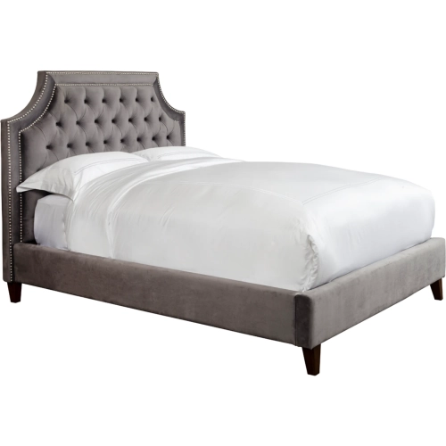Jasmine King Bed in Tufted Flannel Grey Fabric with Nailhead