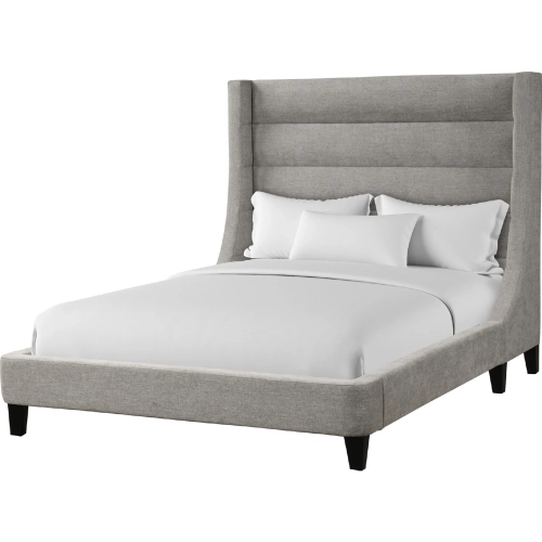 Jacob Queen Bed in Channel Tufted Luxe Light Grey Fabric