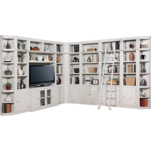 Boca Full Library Entertainment Wall with Ladder - 12 Piece in Cottage White