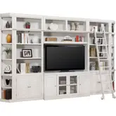 Boca Library Entertainment Wall with Ladder - 6 Piece in Cottage White