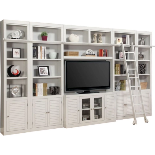 Boca Library Inset Entertainment Wall with Ladder - 6 Piece in Cottage White
