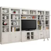 Boca Library Inset Entertainment Wall with Ladder - 6 Piece in Cottage White