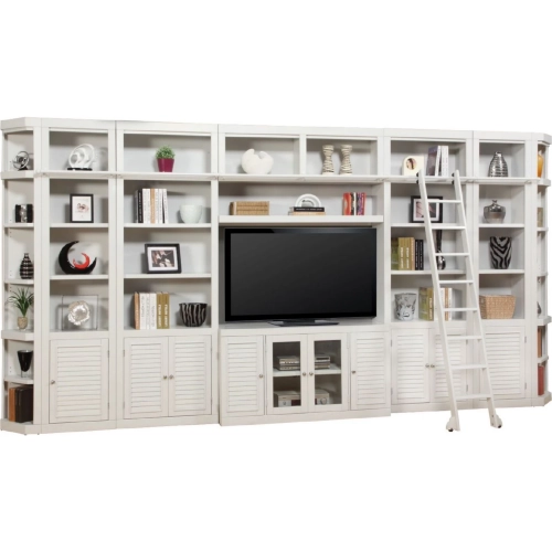 Boca Library Entertainment Wall with Ladder - 8 Piece in Cottage White