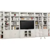 Boca Library Entertainment Wall with Ladder - 8 Piece in Cottage White
