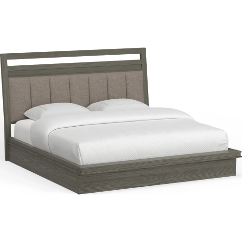 Pure Modern Queen Platform Bed in Moonstone Grey Wood & Fabric