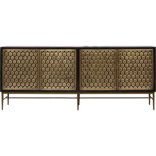 Cairo 80" TV Stand Console Table in Rich Coffee Bean Dark Brown & Bronze