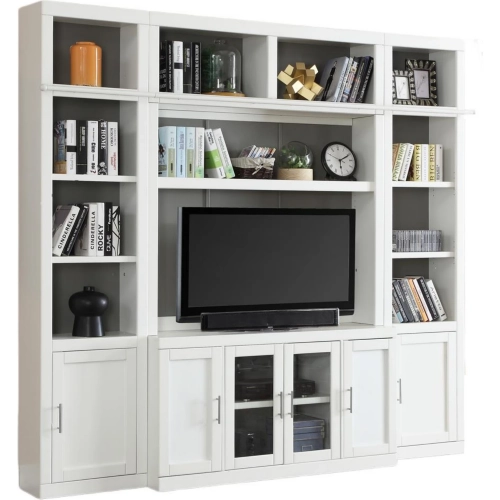 Catalina 4 Piece Space Saver Entertainment Wall in Cottage White Wood