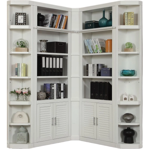 Catalina 5 Piece Corner Bookcase Wall in Cottage White Wood