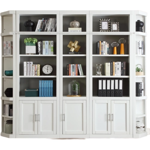 Catalina 5 Piece Large Library Bookcase Wall in Cottage White Wood