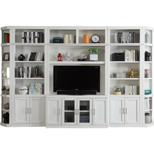 Catalina 6 Piece Large Entertainment Wall in Cottage White Wood