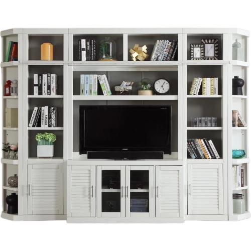 Catalina 6 Piece Small Entertainment Wall in Cottage White Wood