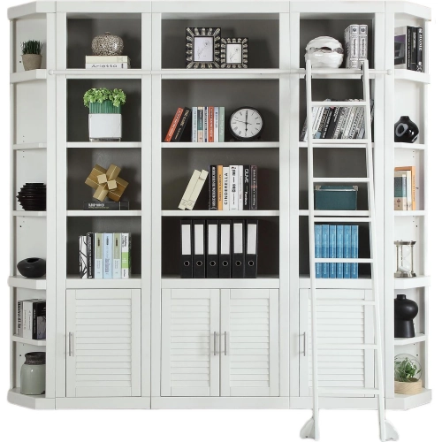 Catalina 6 Piece Library Bookcase Wall in Cottage White Wood