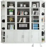 Catalina 6 Piece Library Bookcase Wall in Cottage White Wood