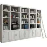 Catalina 6 Piece Linear Library Bookcase Wall in Cottage White Wood