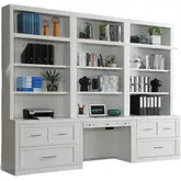 Catalina 6 Piece Desk & File Cabinet Bookcase Wall in Cottage White Wood