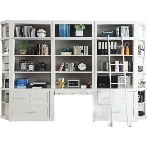 Catalina 9 Piece Desk & File Bookcase Wall in Cottage White Wood