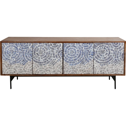 Cocoa Beach 80" Console Cabinet in White, Blue & Wood