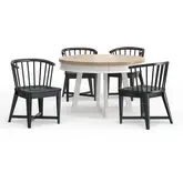 Americana Modern 5 Piece Round to Oval Dining Set in White, Wood & Black