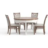 Americana Modern 5 Piece Round Dining Set in White, Wood & Neutral Fabric