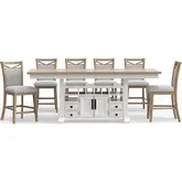 Americana Modern 7 Piece Counter Dining Set in White, Wood & Neutral Fabric