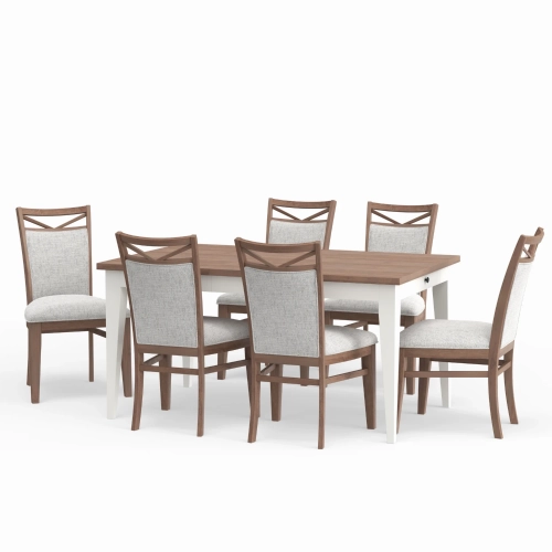 Americana Modern 7 Piece Extension Dining Set in White, Wood & Neutral Fabric