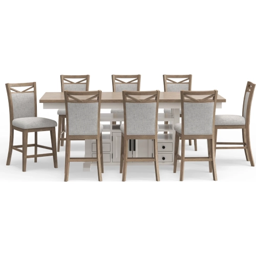 Americana Modern 9 Piece Counter Dining Set in White, Wood & Neutral Fabric