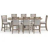 Americana Modern 9 Piece Counter Dining Set in White, Wood & Neutral Fabric
