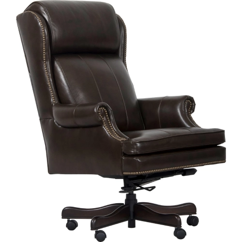 Prestige Desk Chair in Pacific Brown Top Grain Leather & Match with Nailhead