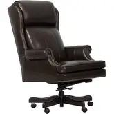 Prestige Desk Chair in Pacific Brown Top Grain Leather & Match with Nailhead