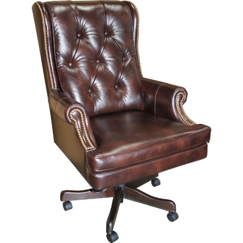 Prestige Desk Chair in Tufted Havana Top Grain Leather on Brown Base