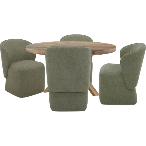 Downtown 5 Piece Round Dining Set in Mango Wood & Sage Green Fabric