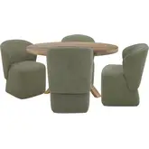 Downtown 5 Piece Round Dining Set in Mango Wood & Sage Green Fabric