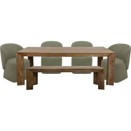 Downtown 6 Piece Dining Set in Mango Wood & Sage Green Fabric