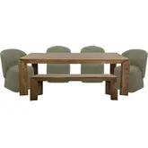 Downtown 6 Piece Dining Set in Mango Wood & Sage Green Fabric