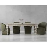 Eden 7 Piece Dining Set in Whitewash Wood & Sage Green Fabric